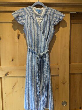 Draper James blue stripe linen wrap dress